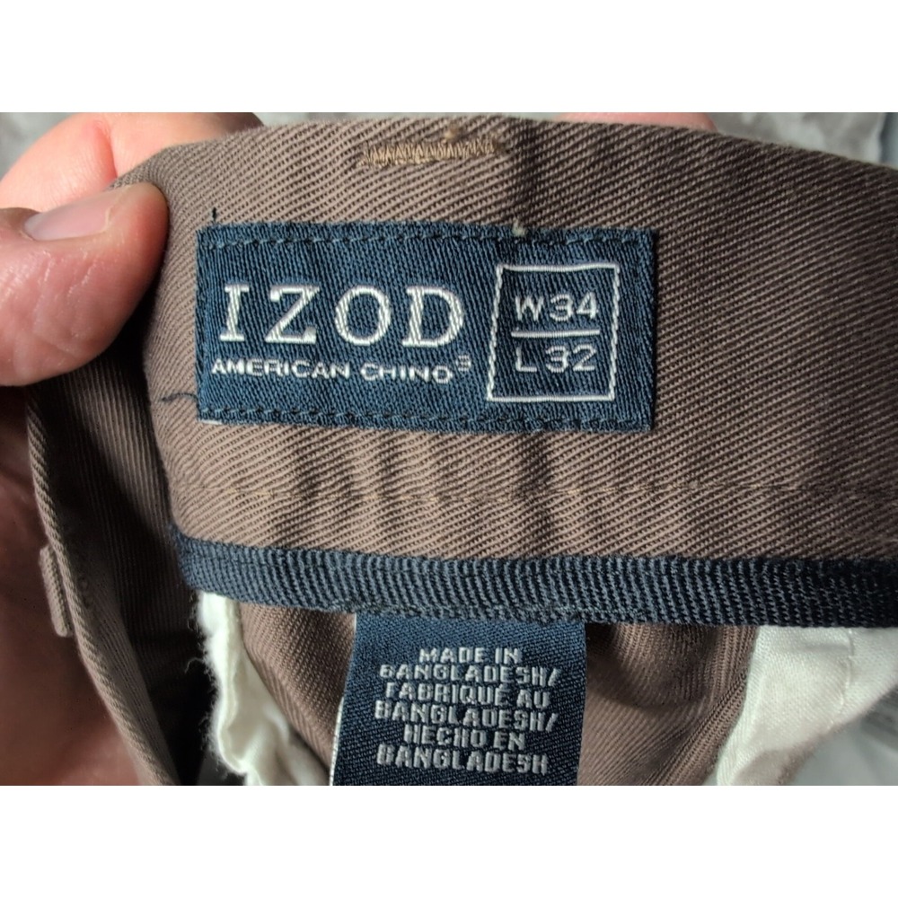 IZOD Pants Men's 34x32 Brown Flat Front Casual Dress Slacks - Picture 9 of 13